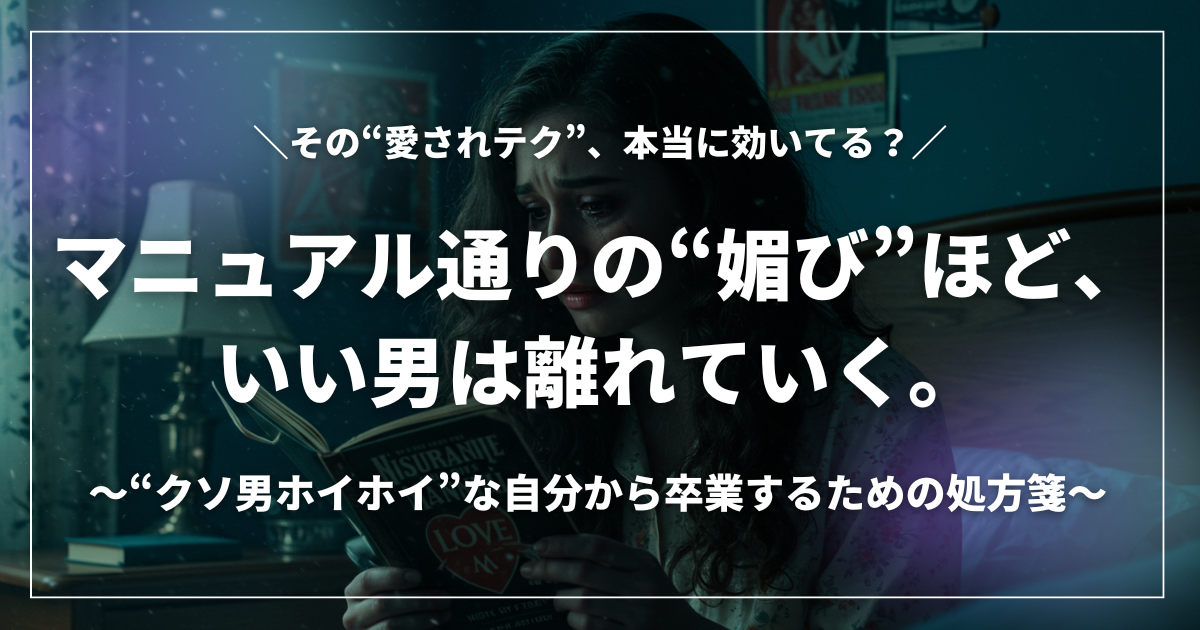 媚びるような笑顔で男性に接する女性と、それを見て近づくクソ男のイラスト